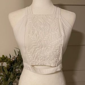 White Embroidered Open-Back Crop Top